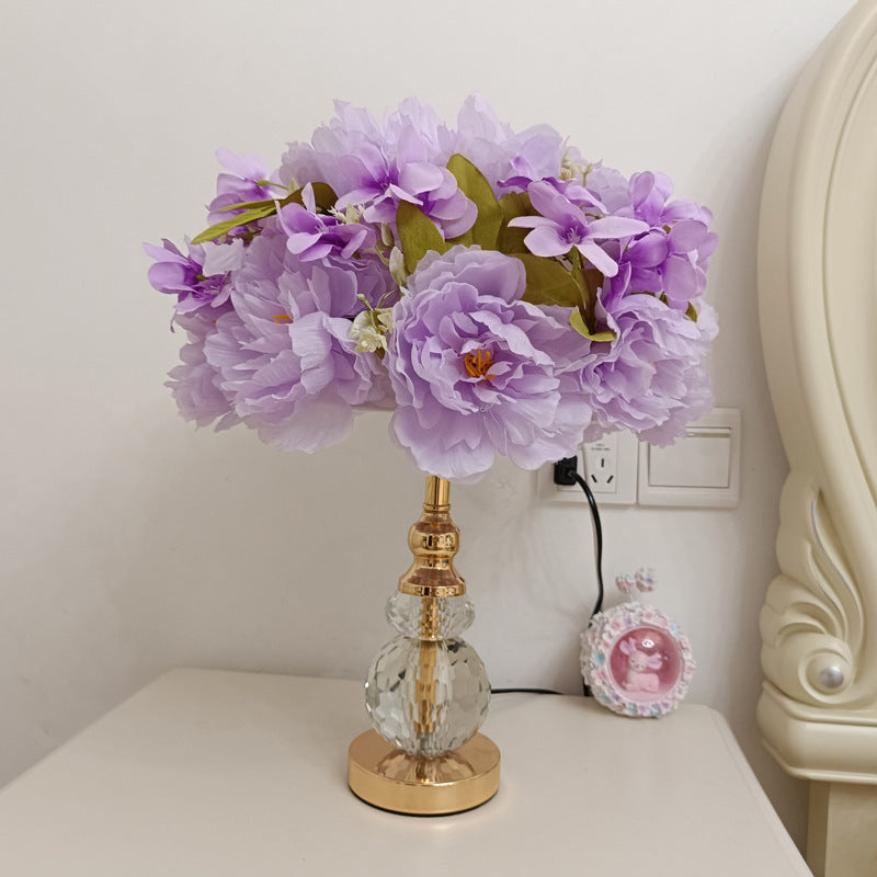 Round Metal Rose Crystal Table Lamp