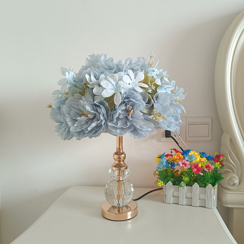 Round Metal Rose Crystal Table Lamp