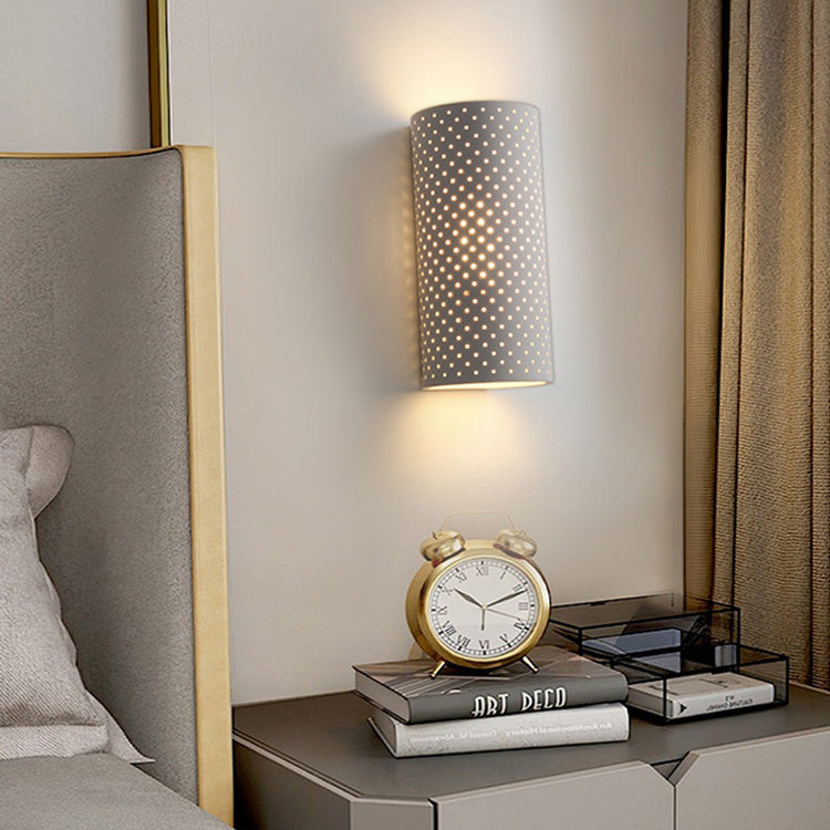 Round Cylinder Plaster Living Wall Lamp