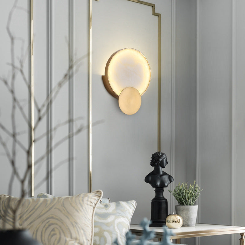 Round Hardware Marble Bedroom Wall Lamp