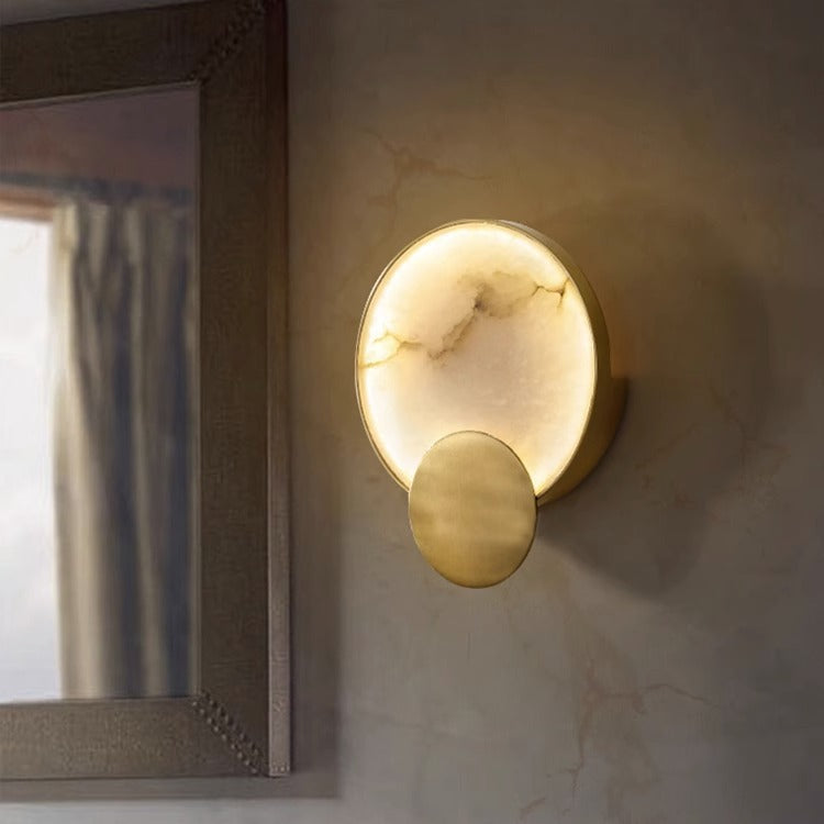Round Hardware Marble Bedroom Wall Lamp