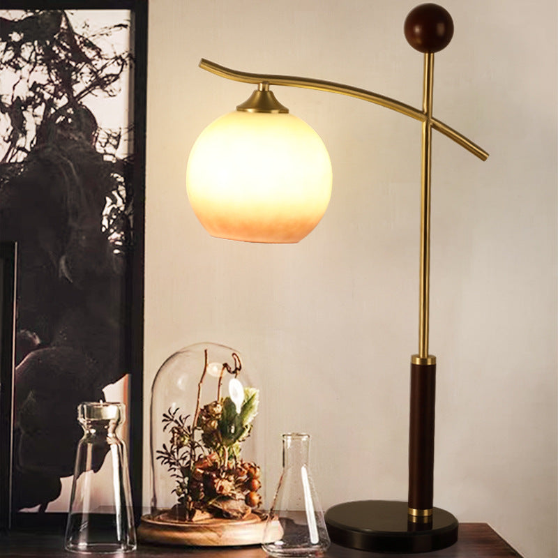 Round Pleated Cone Rubberwood Table Lamp