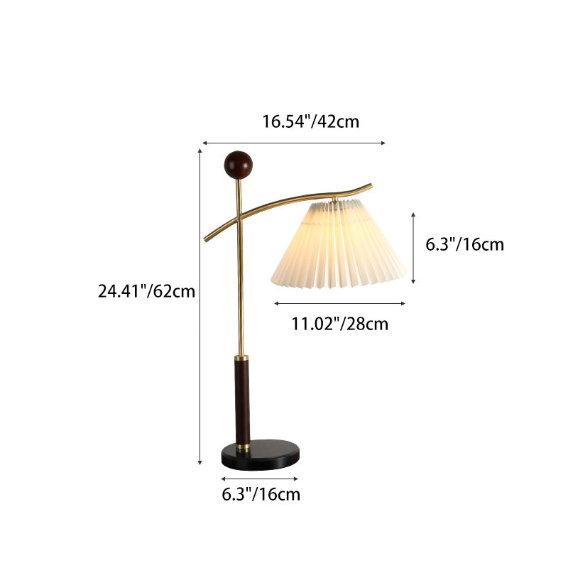 Round Pleated Cone Rubberwood Table Lamp