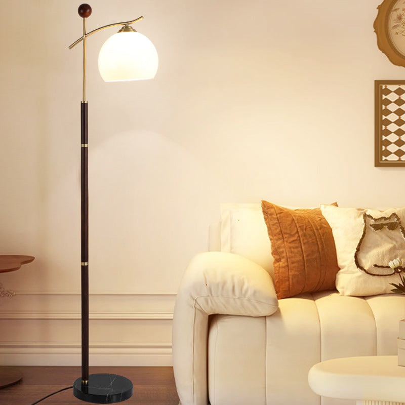 Round Cone Pleated Rubberwood Floor Lamp
