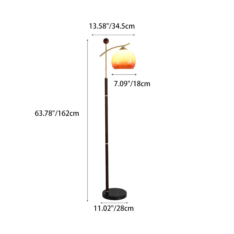 Round Cone Pleated Rubberwood Floor Lamp