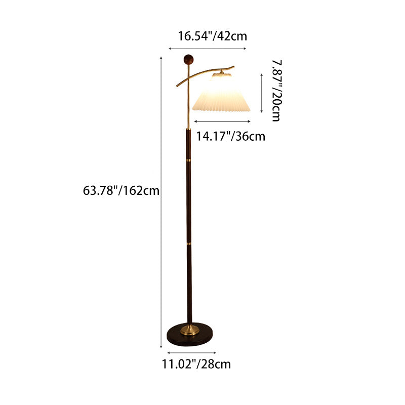Round Cone Pleated Rubberwood Floor Lamp