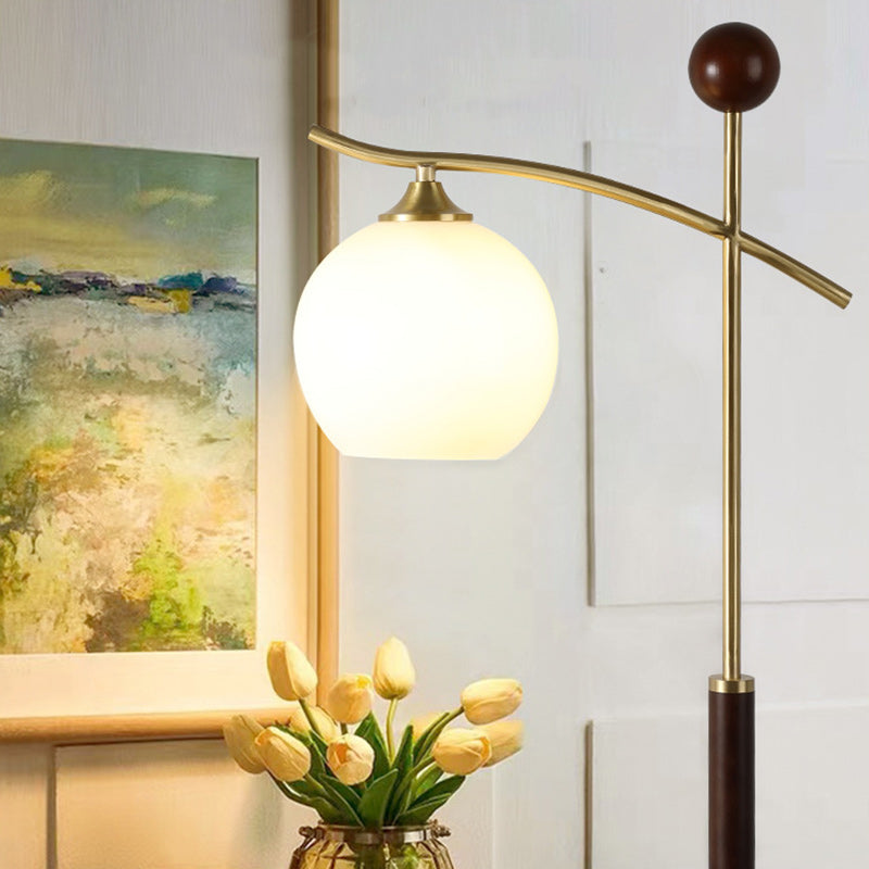 Round Cone Pleated Rubberwood Floor Lamp