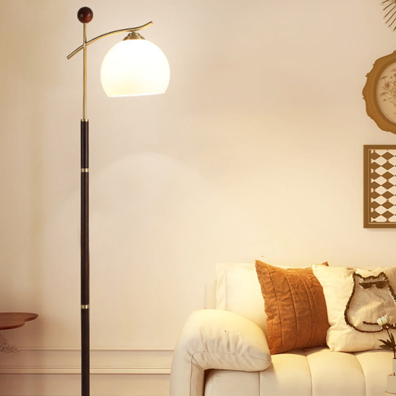 Round Cone Pleated Rubberwood Floor Lamp