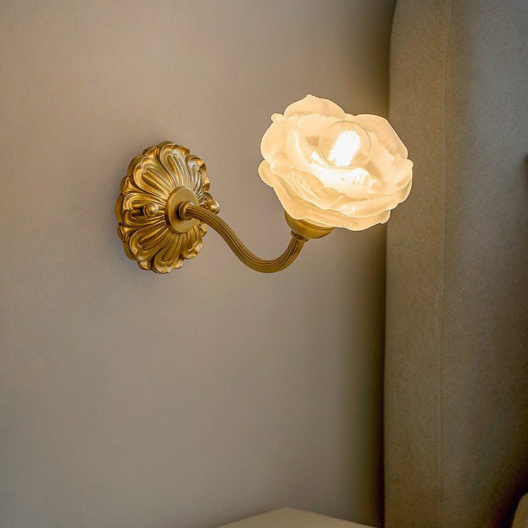 Floral Copper Glass Bedroom Wall Lamp