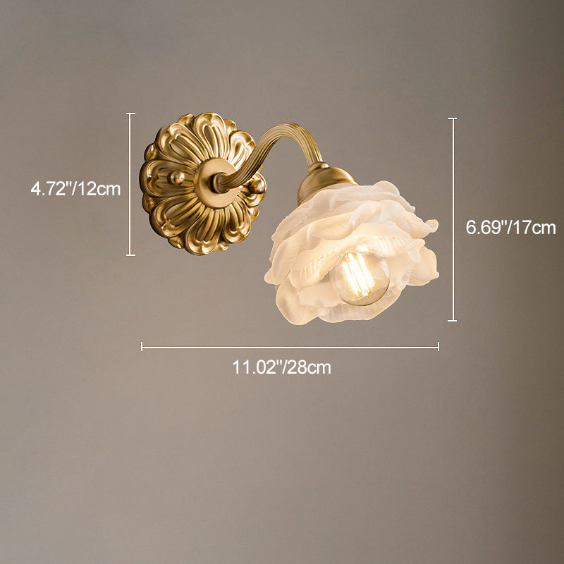 Floral Copper Glass Bedroom Wall Lamp