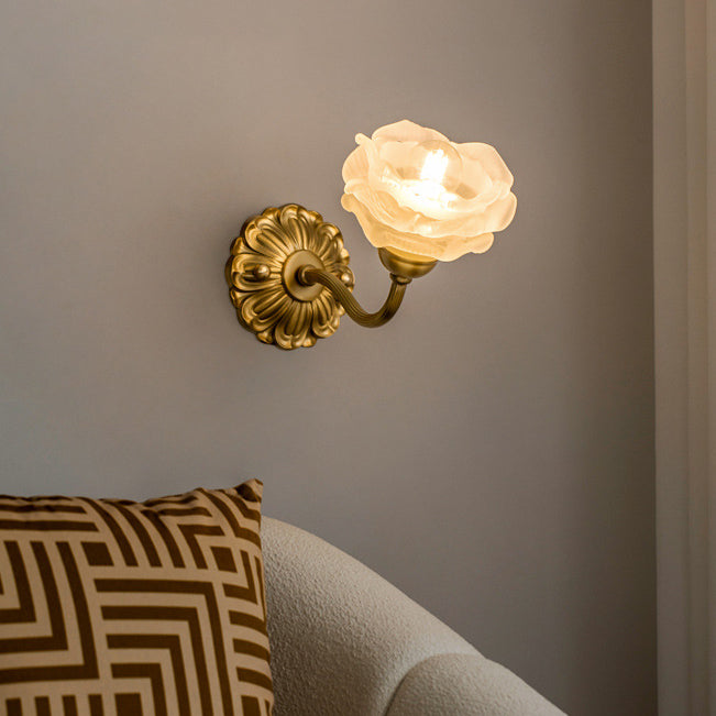 Floral Copper Glass Bedroom Wall Lamp