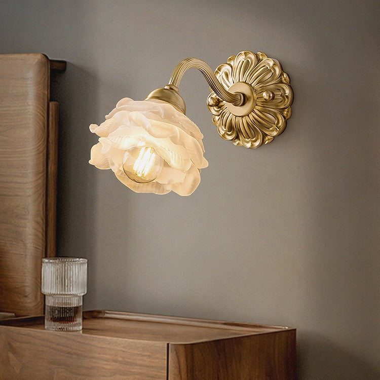 Floral Copper Glass Bedroom Wall Lamp