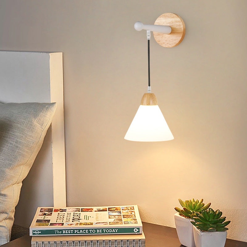 Triangular Solid Wood Glass Wall Lamp