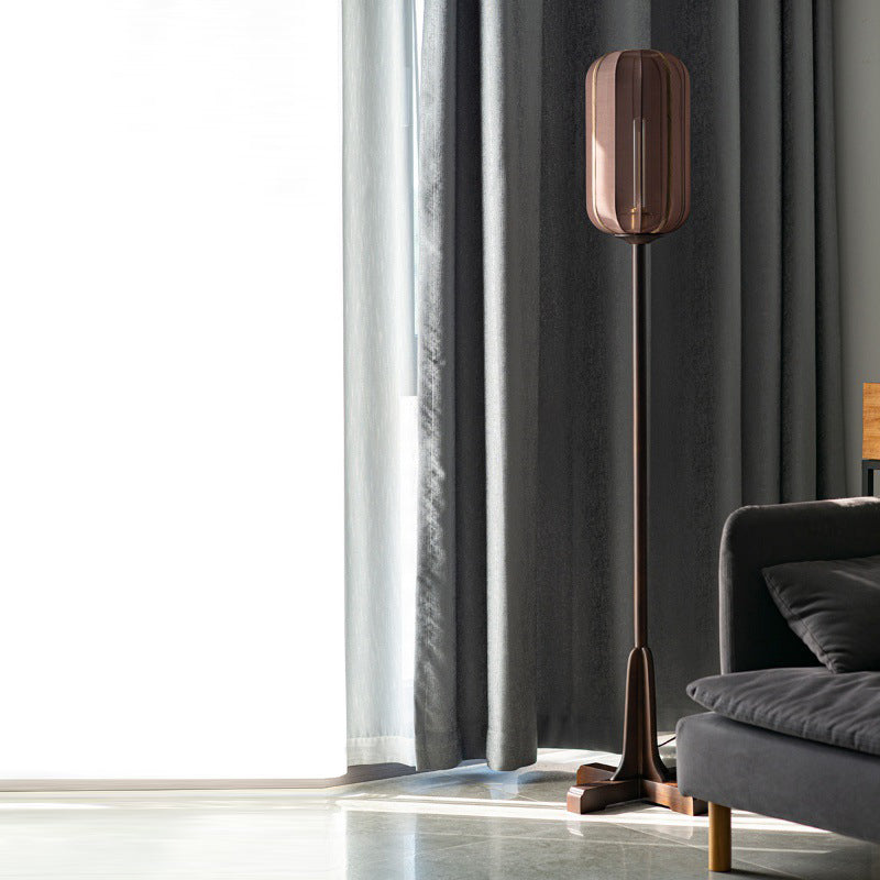 Lantern Cylinder Solid Wood Floor Lamp