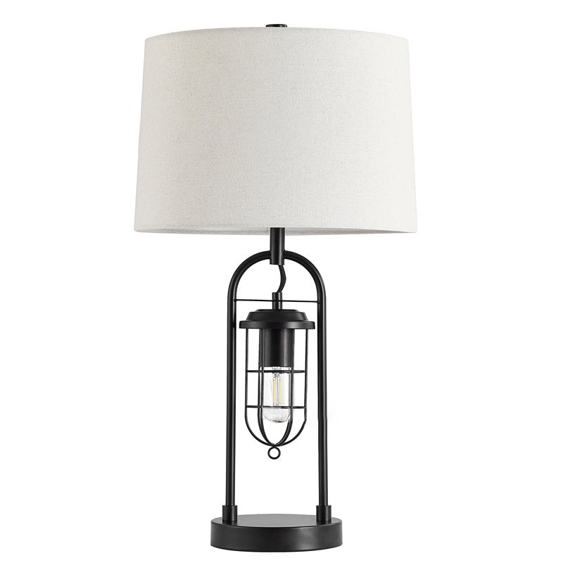 Cylinder Linen Metal Bedroom Table Lamp