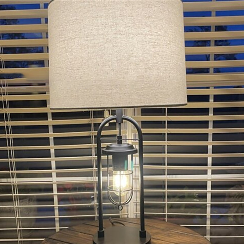 Cylinder Linen Metal Bedroom Table Lamp