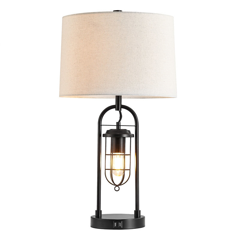 Cylinder Linen Metal Bedroom Table Lamp