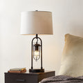 Cylinder Linen Metal Bedroom Table Lamp