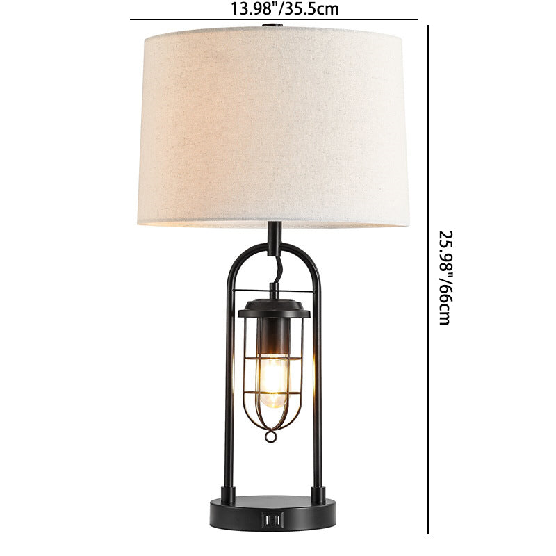 Cylinder Linen Metal Bedroom Table Lamp