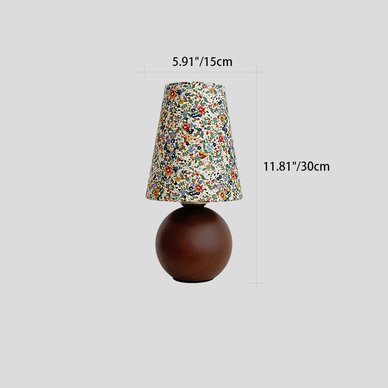 Round Sphere Rubberwood Cloth Table Lamp