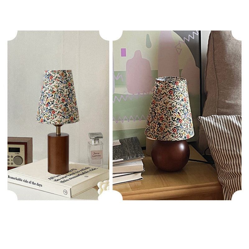 Round Sphere Rubberwood Cloth Table Lamp