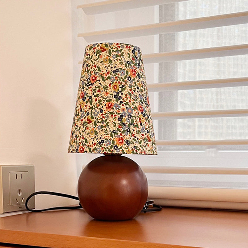 Round Sphere Rubberwood Cloth Table Lamp