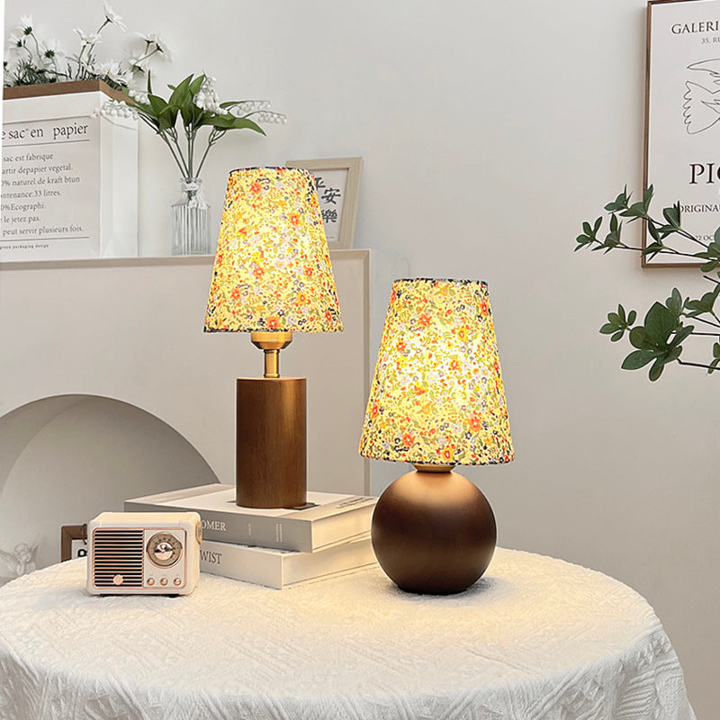 Round Sphere Rubberwood Cloth Table Lamp