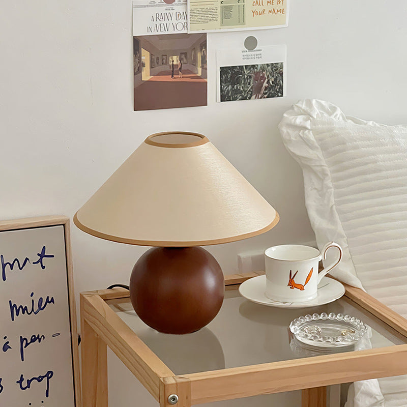 Round Sphere Rubberwood Cloth Table Lamp