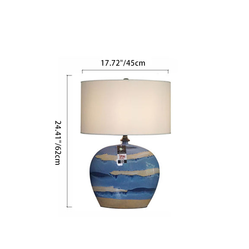 Cylinder Ceramic Metal Fabric Table Lamp