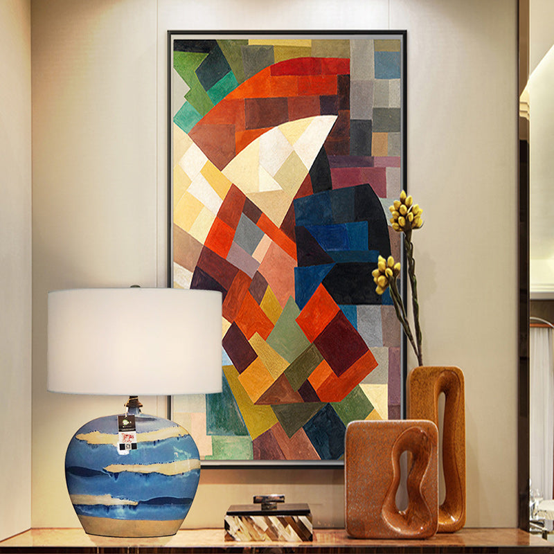 Cylinder Ceramic Metal Fabric Table Lamp