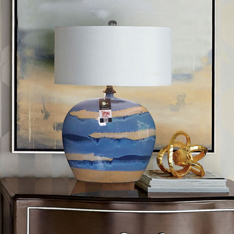 Cylinder Ceramic Metal Fabric Table Lamp