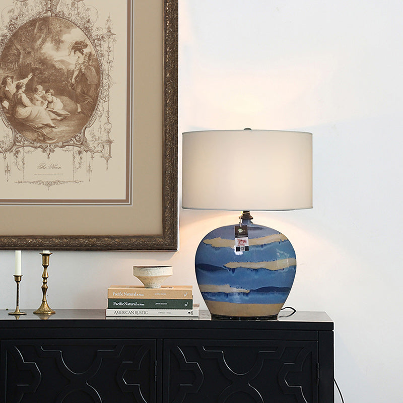 Cylinder Ceramic Metal Fabric Table Lamp