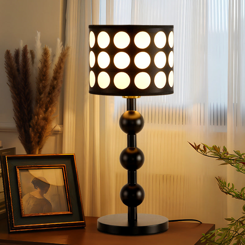 Cylinder Oak Fabric Bedroom Table Lamp