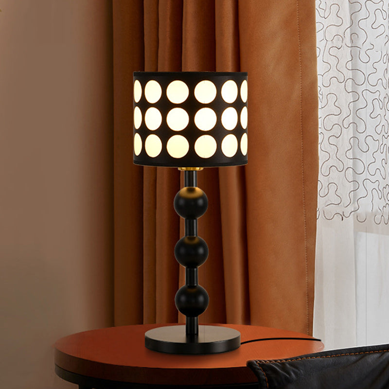 Cylinder Oak Fabric Bedroom Table Lamp