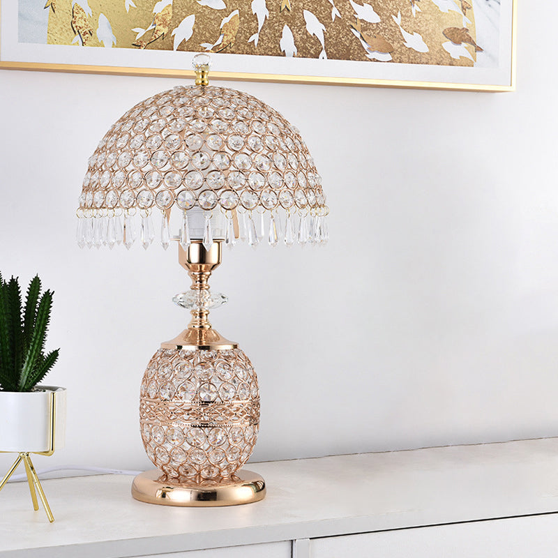 Dome Iron Crystal Bedroom Table Lamp