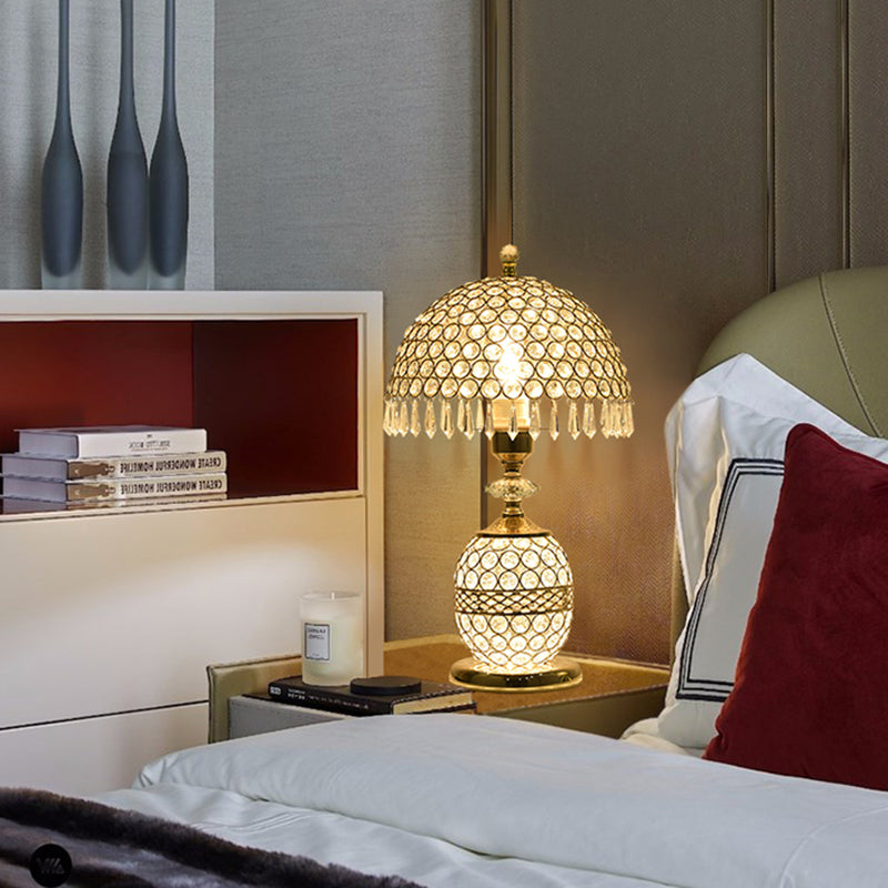 Dome Iron Crystal Bedroom Table Lamp