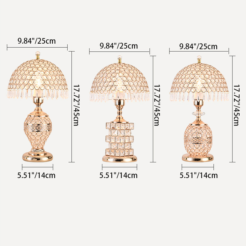 Dome Iron Crystal Bedroom Table Lamp