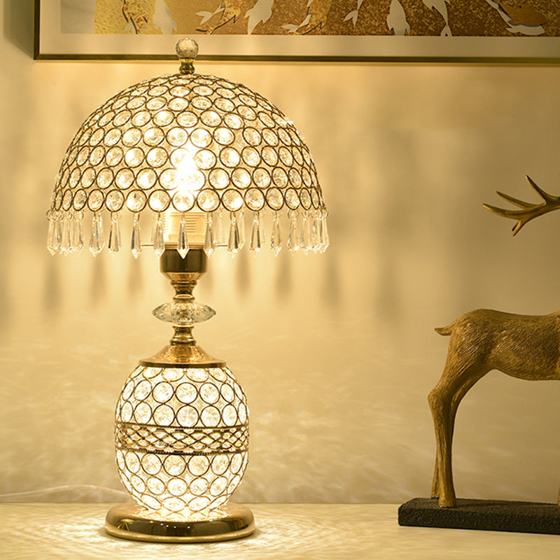 Dome Iron Crystal Bedroom Table Lamp