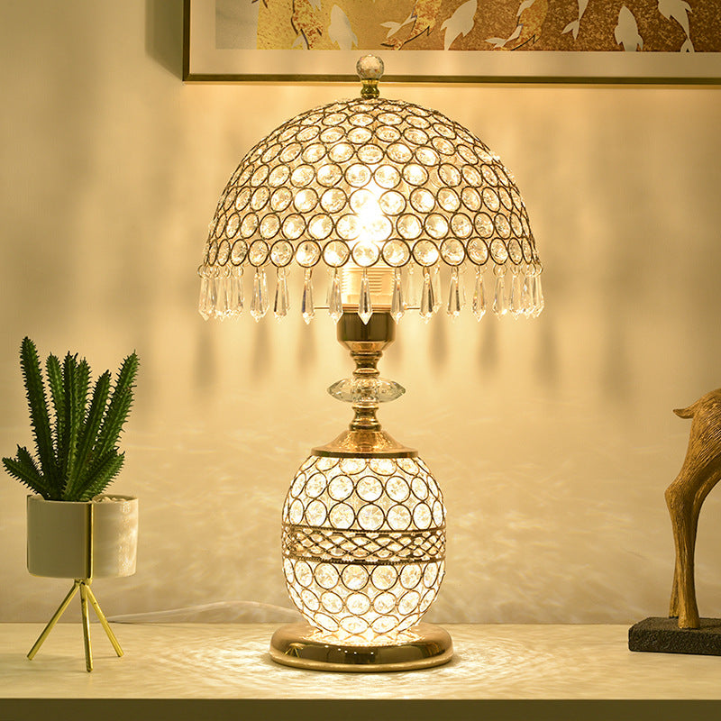 Dome Iron Crystal Bedroom Table Lamp
