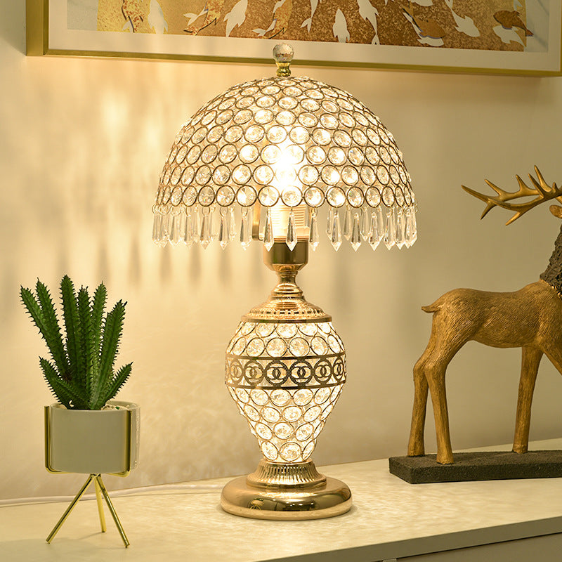 Dome Iron Crystal Bedroom Table Lamp