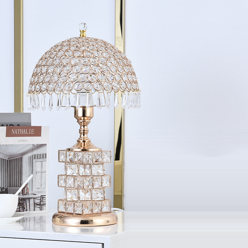 Dome Iron Crystal Bedroom Table Lamp