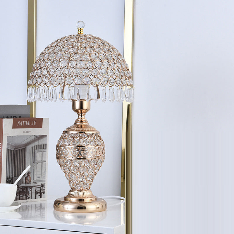 Dome Iron Crystal Bedroom Table Lamp