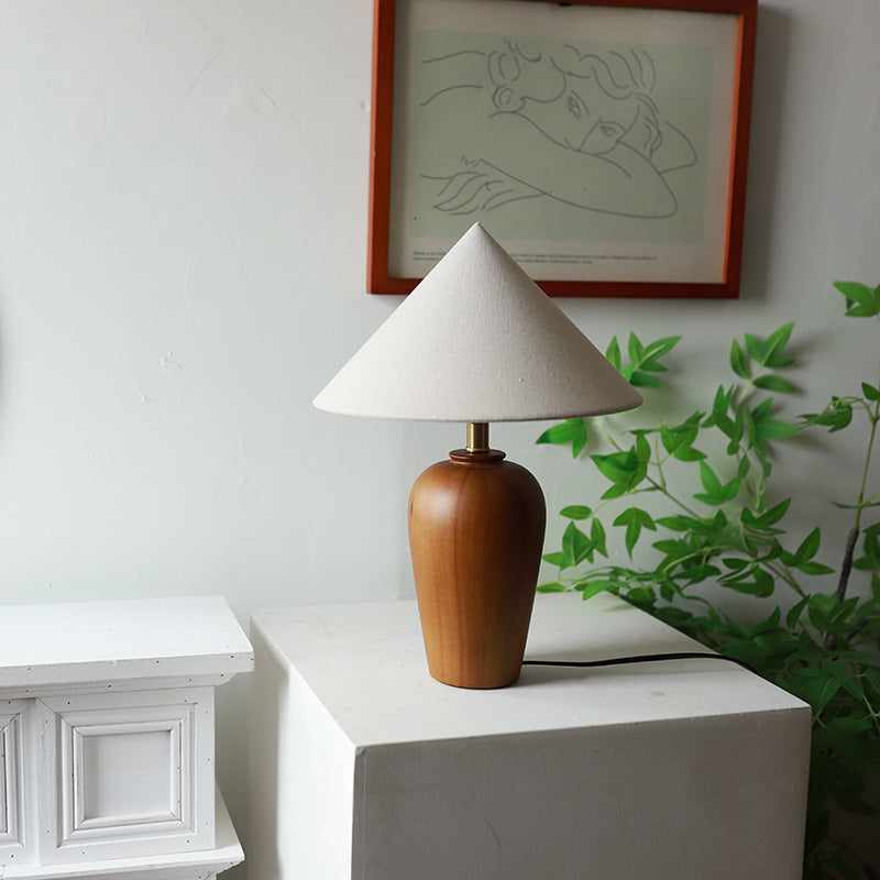 Cone Solid Wood Fabric Table Lamp