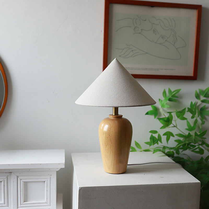 Cone Solid Wood Fabric Table Lamp