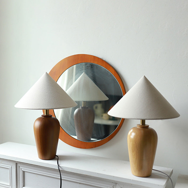 Cone Solid Wood Fabric Table Lamp
