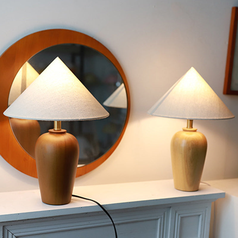 Cone Solid Wood Fabric Table Lamp
