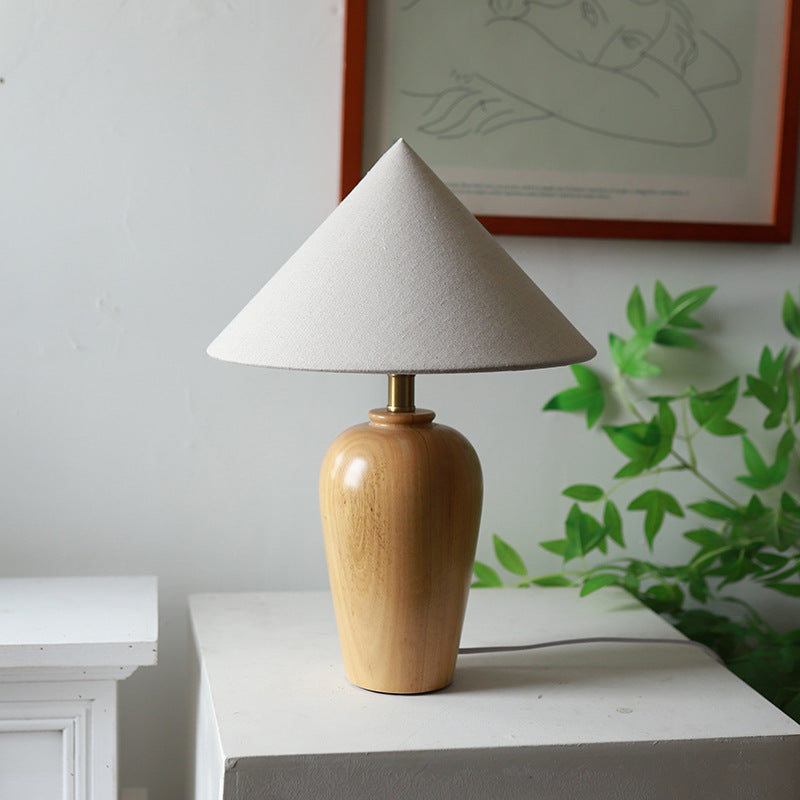 Cone Solid Wood Fabric Table Lamp