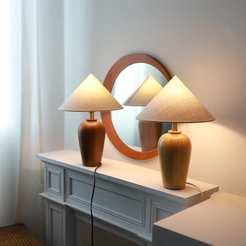 Cone Solid Wood Fabric Table Lamp