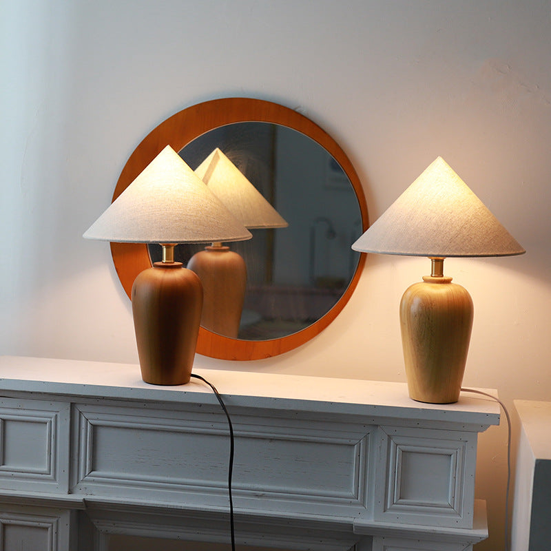 Cone Solid Wood Fabric Table Lamp