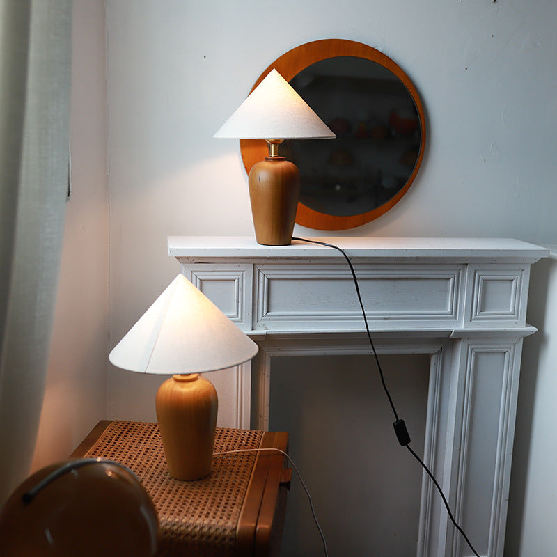 Cone Solid Wood Fabric Table Lamp
